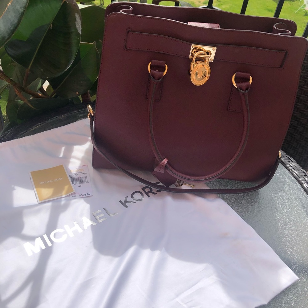Micheal Kors Hamilton Merlot Large Leather Tote